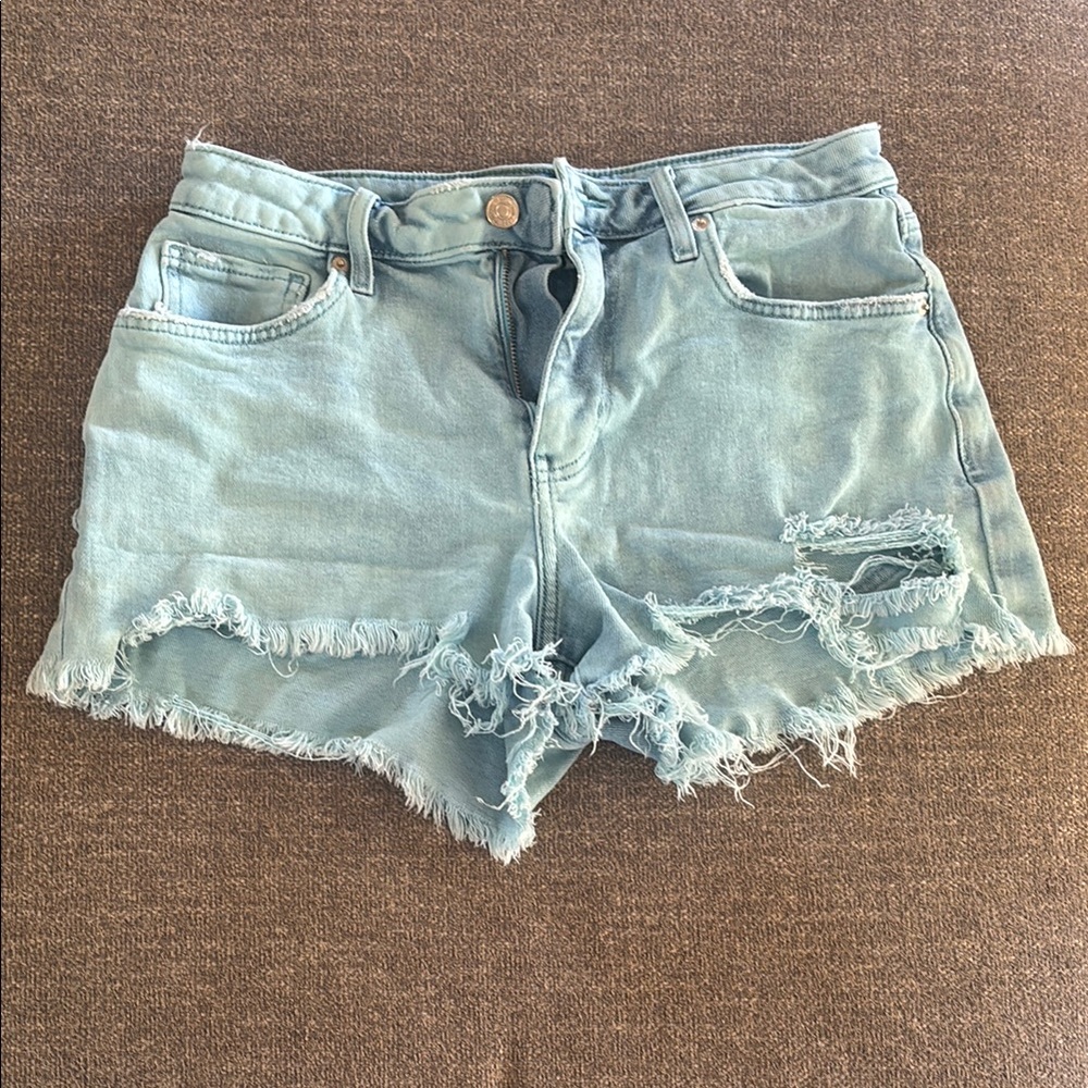 Distressed Light Blue Denim Shorts